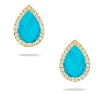 A pair of pear-shaped turquoise and quartz stud earrings from Doves by Doron Paloma
