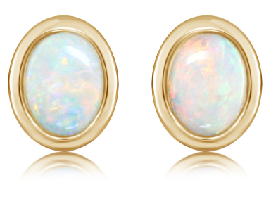 A pair of Australian opal stud earrings, available at Clarkes Jewelers.